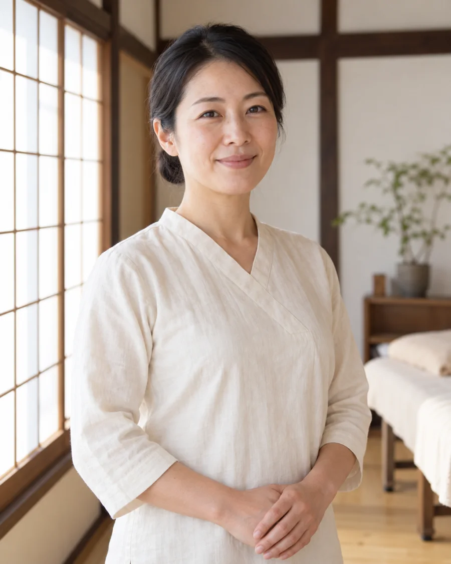 院長の早瀬みどりの上半身。やわらかな表情でこちらを向いている。